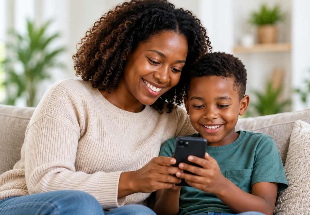 Parent and child using a smartphone together